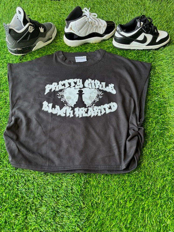 Pretty Girls Black Hearted Sleeveless Crop Tee